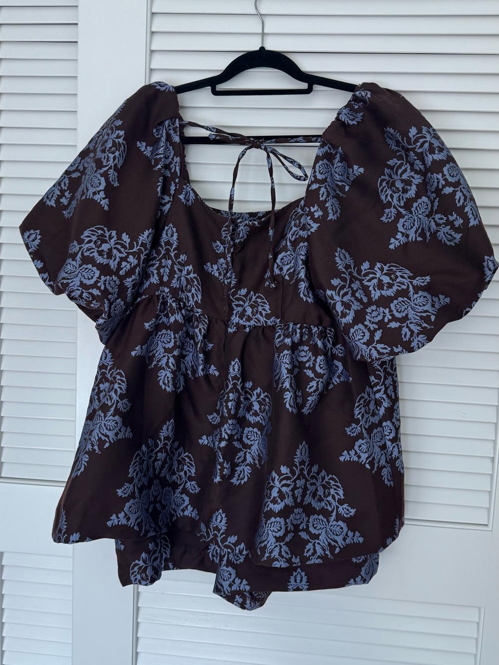 Women's Brown Floral Puff-Sleeve Jumper Dress